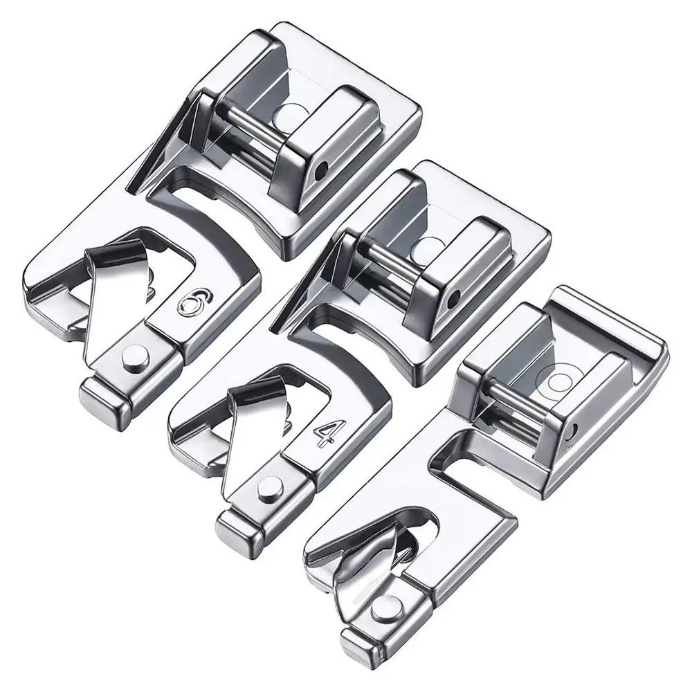 3 Peças/Conjunto Pé Calcador de Máquina de Costura Bainha Enrolada Estreita Metal Universal Ferramenta de Costura Doméstica Pé Calcador de Bainha 3/4/6mm