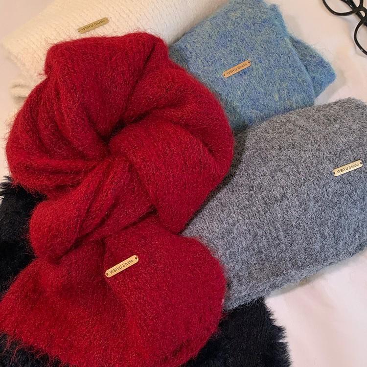 Containing Wool Soft and Waxy Red Knitted Scarf for Women Winter Korean Style Warm Atmosphere Christmas and New Year Scarf