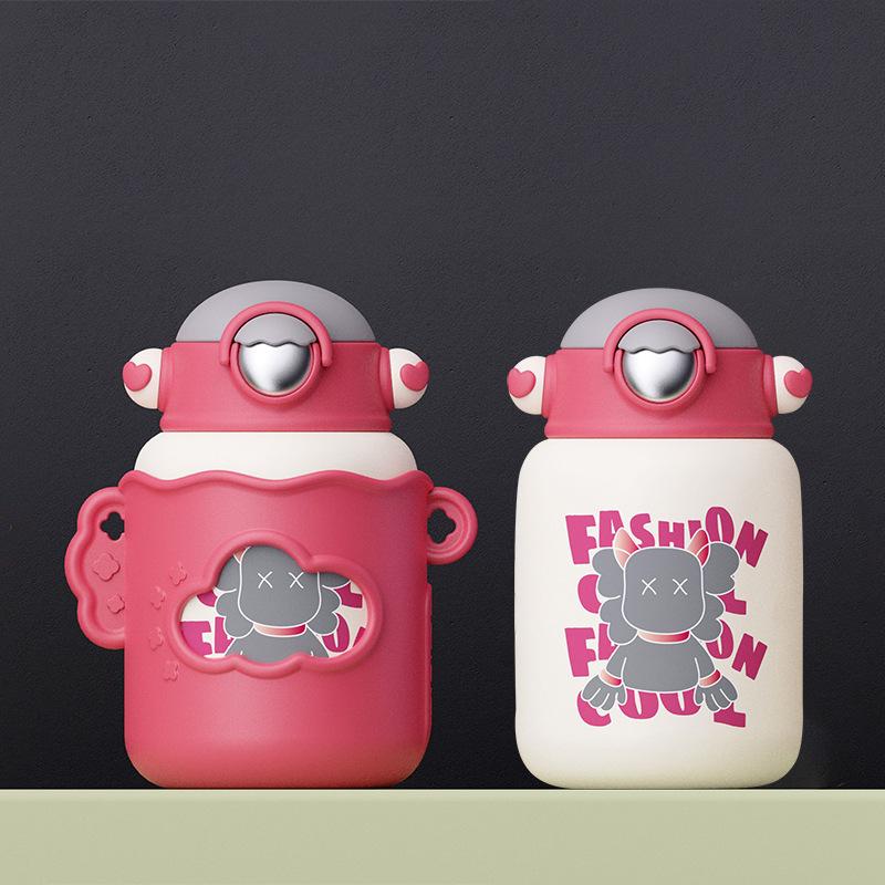 New 550ml Children Cartoon Galaxy Thermos Cup with Straw Student Kettle 304 Stainless Steel Thermos Cup