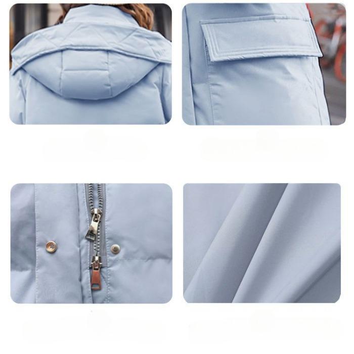 Løs vinterfrakk i dunbomull i koreansk stil for kvinner, mellomlang, tykk hettejakke