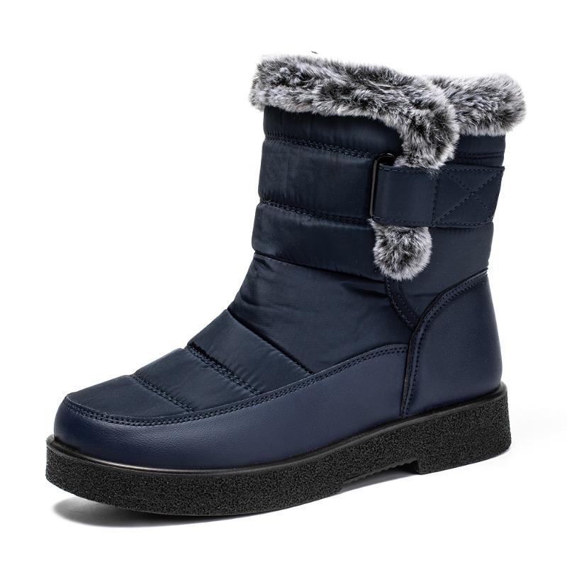 Plus Size Faux Fur Collar High-Top Chunky Sole Winter Snow Boots Velcro Fastening Waterproof Women's Boots Casual Women's Footwear
