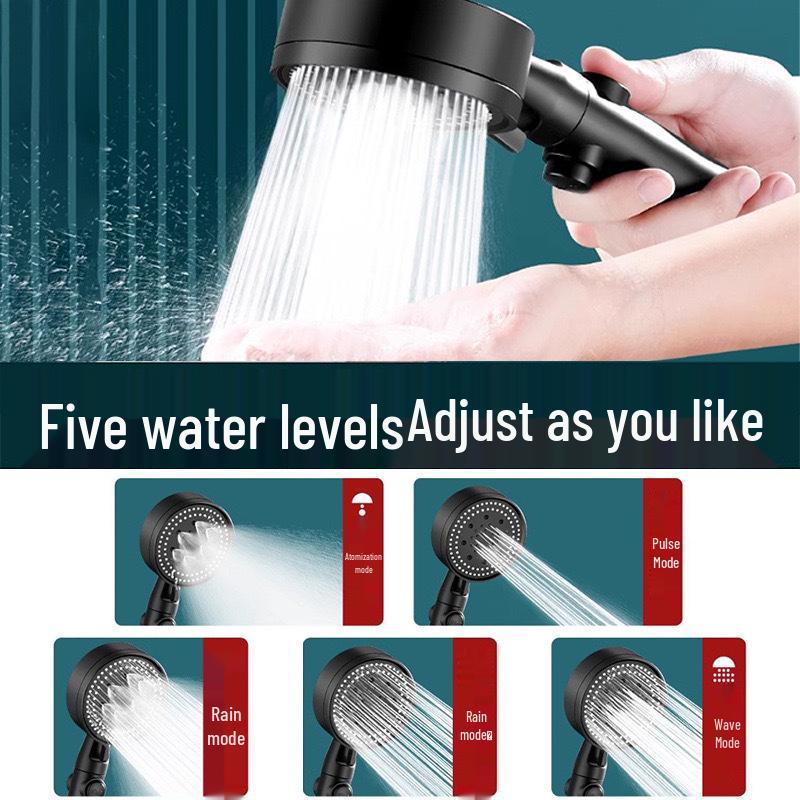 Five-Speed Frosted Black Shower Head & Booster Hose Set