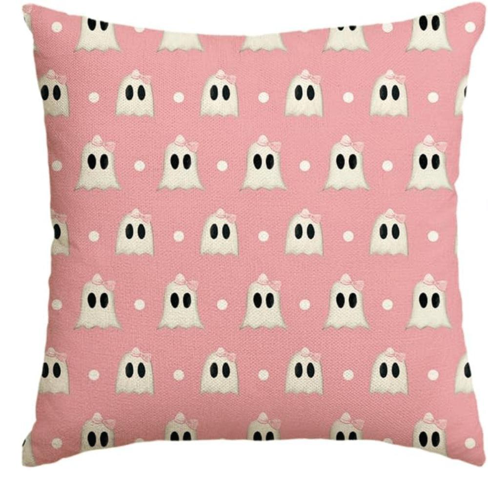 Hey Boo Halloween Throw Pillow Covers Pink Spooky Cute Ghost Couch Pillowcase Gift Linen Cushion Cover Halloween Home Decor