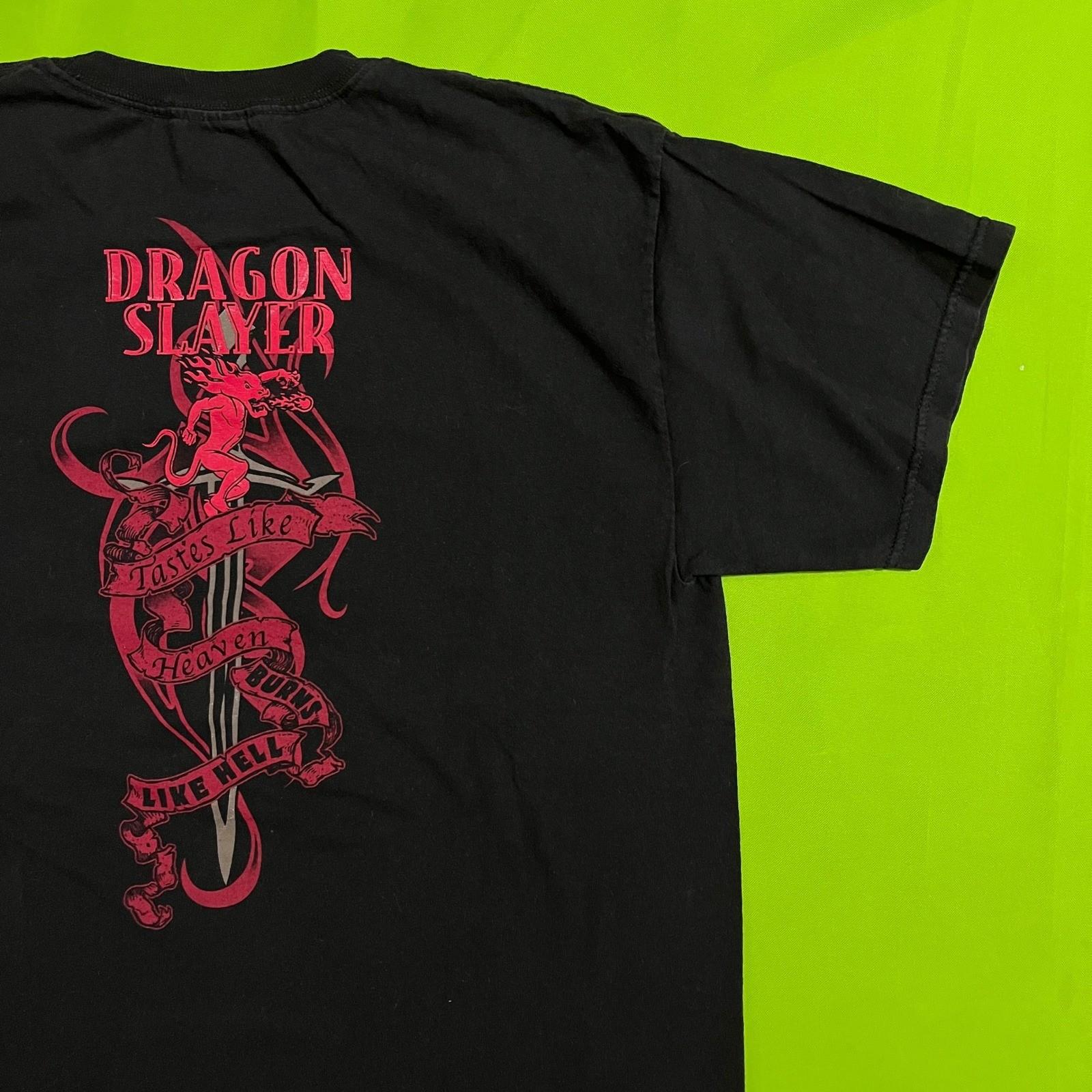 VTG Fireball Cinnamon Whisky Dragon Slayer Graphic T-Shirt Black Mens Large Unisex T-Shirt S