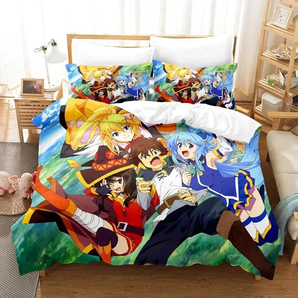 Anime KonoSuba Bedding Set Boys Girls Twin Queen Size Duvet Cover Pillowcase Bed Kids Adult Fashion Home Textile Customizable