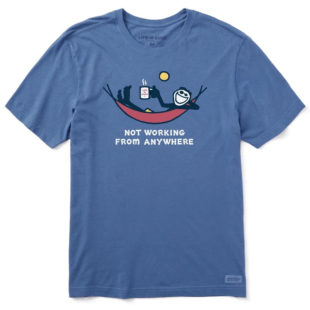 Life Is Good. Men's Not Working Hammock Short Sleeve Crusher Tee, Vintage Blue