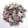 Artificial Eucalyptus Rose Wreaths Silk Flower Garland for Front Door Welcome Wreath Party