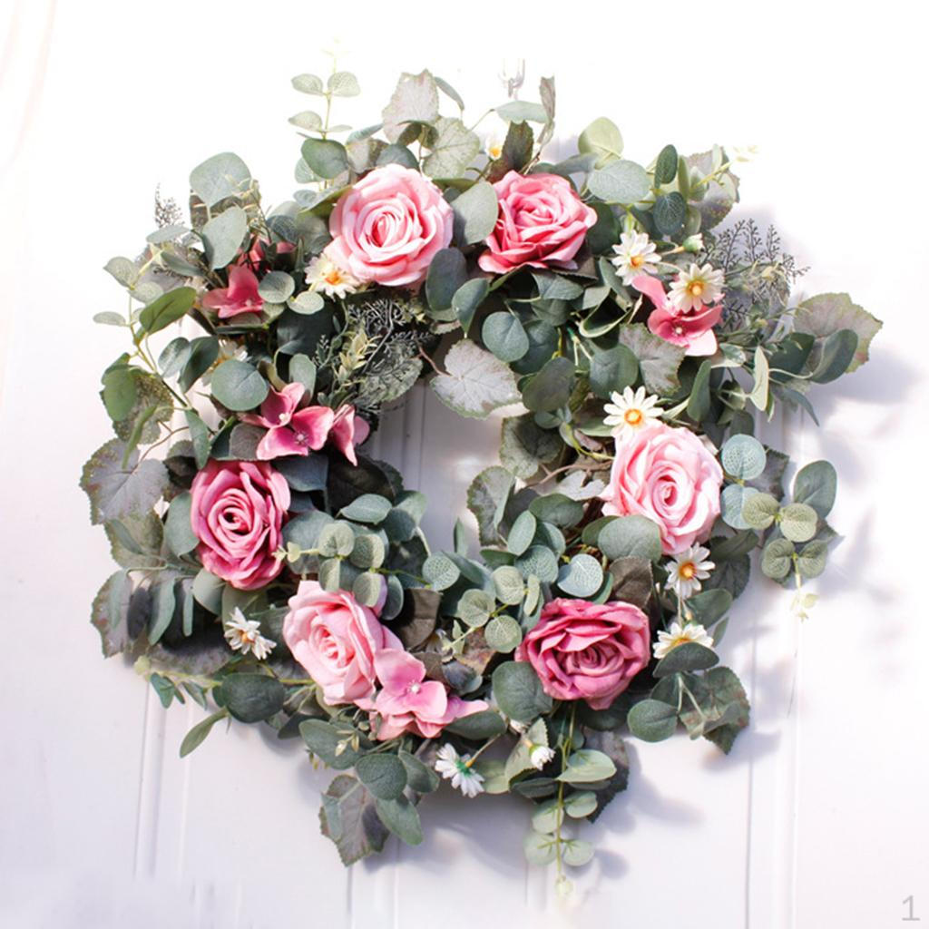

Artificial Eucalyptus Rose Wreaths Silk Flower Garland for Front Door Welcome Wreath Party