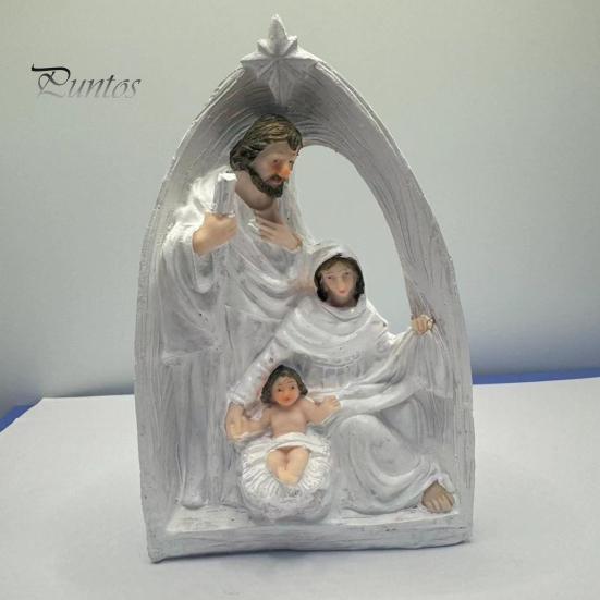 Resin Nativity Decoration Holy Family Figurine Advent Statue Joseph Virgin Mary Birth of Jesus Sculpture Home Office Desktop Ornament Scene Decor
