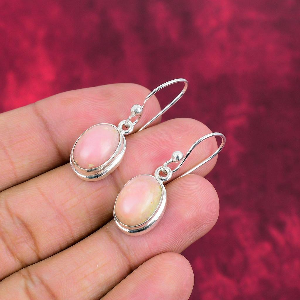 Rosa Opal Handgemachte Edelstein Ohrringe, 925 Sterling Silber Ohrringe Unikat Design Schmuck, Für Frauen