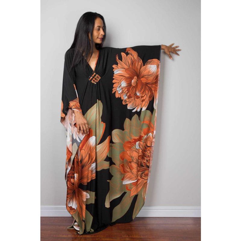 Mote for kvinner Vår Høst Fargeblokkprint Langermet V-hals Løs Midje Hverdagskjoler