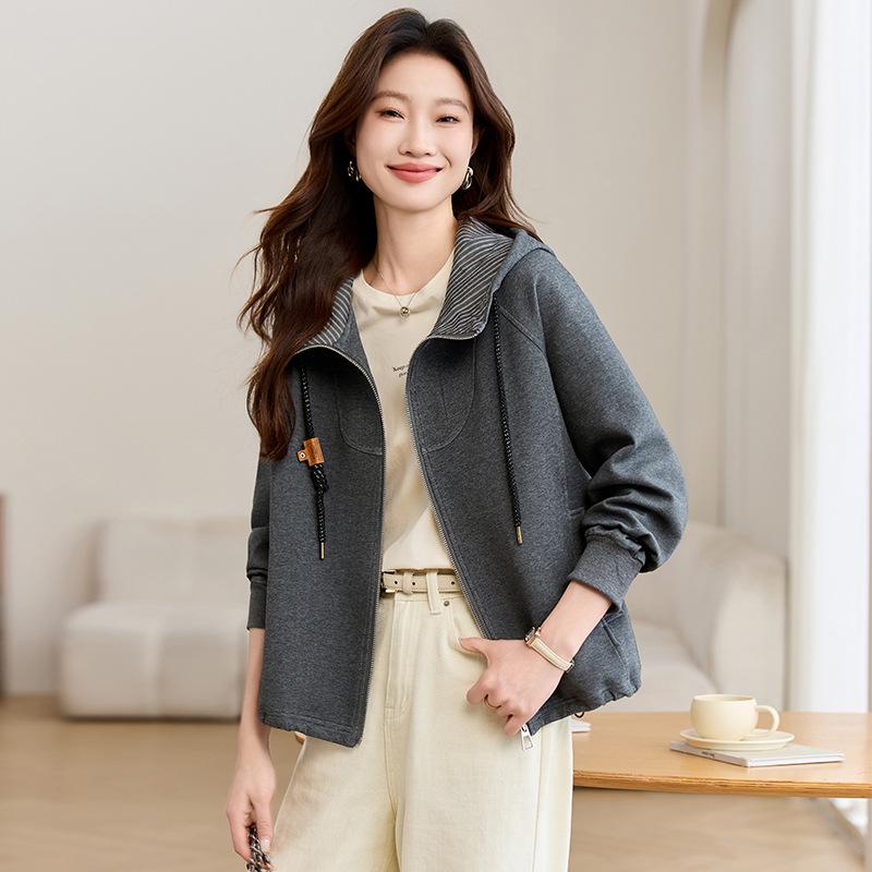 

Женская фактурная повседневная куртка - Весна/Осень 2025, Универсальный кардиган на молнии высокого класса XL (recommended for 130-145 lbs) серый