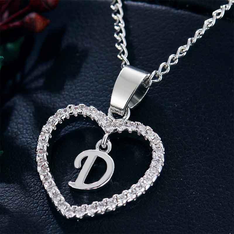 Heart Letters 26 Love Crystal Women Silver Plated Chain Jewelry Necklace