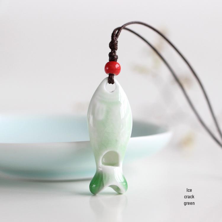 Handmade Ceramic Fish-shaped Whistle Necklace Pendant - Fresh Style Ornament for Couples & Friends, 581