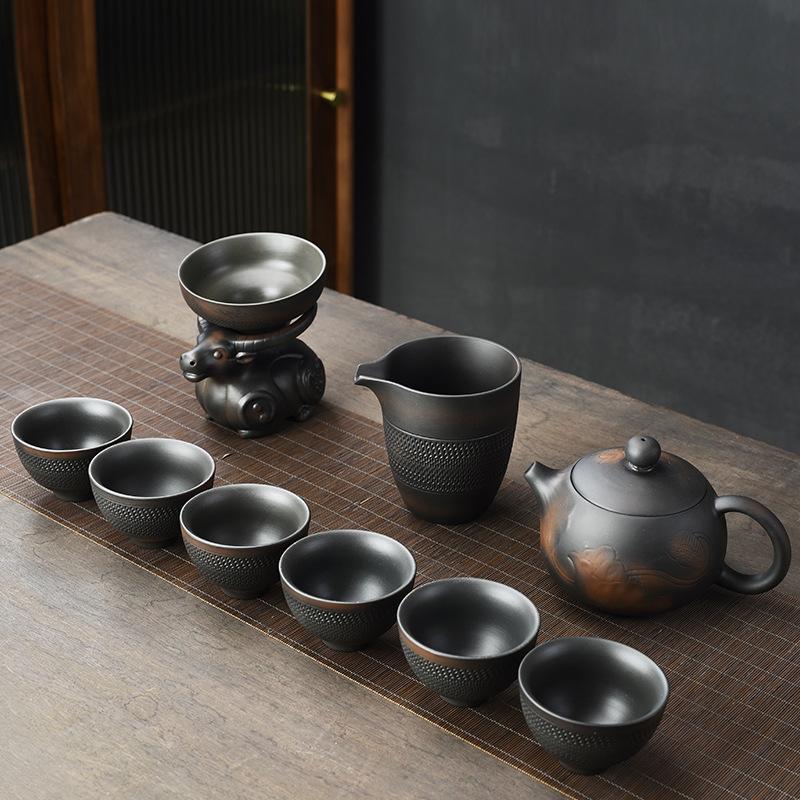 Purple Clay Jumping Knife Kung Fu Tea Set2025New Retro High-End Household Tea Brewing Special Gaiwan Teapot Teacup