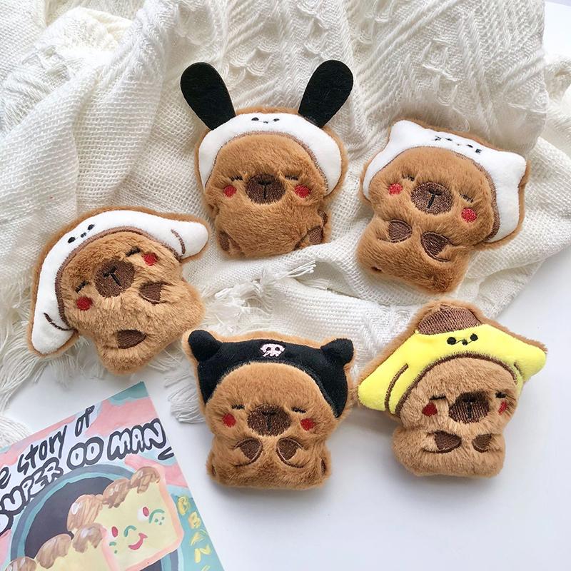 Cute Capybara Animal Plush Doll Brooch Fluffy Soft Stuffed Clothes Badge Pins Backpacks Decoration Accessories