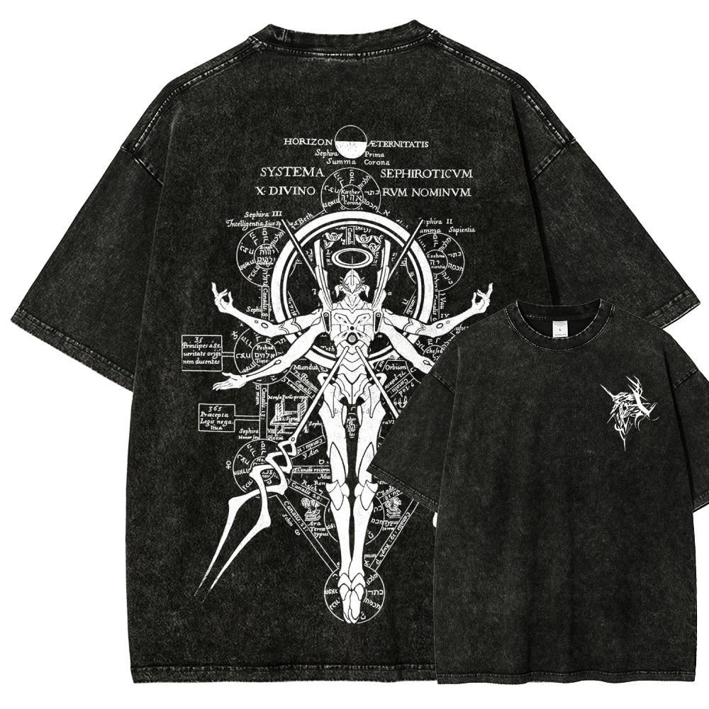 Neon Genesis Evangelion Anime Lover Washed T-shirt Year Round Clothing High Quality Personality Clothes Plus Size Unisex New Model Couples Tee