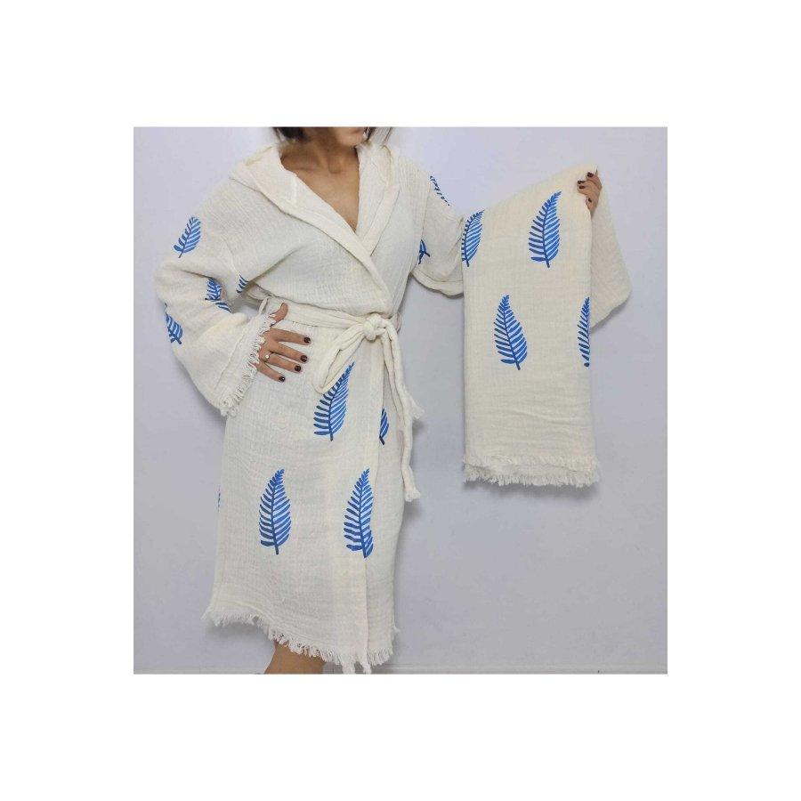 2-teiliges Damen-Set aus Baumwoll-Musselin-Mehrzweck-Kimono und Musselin-Peshtemal-Mehrzweck-Feingewebe-Handtuch/Pareo/Schal