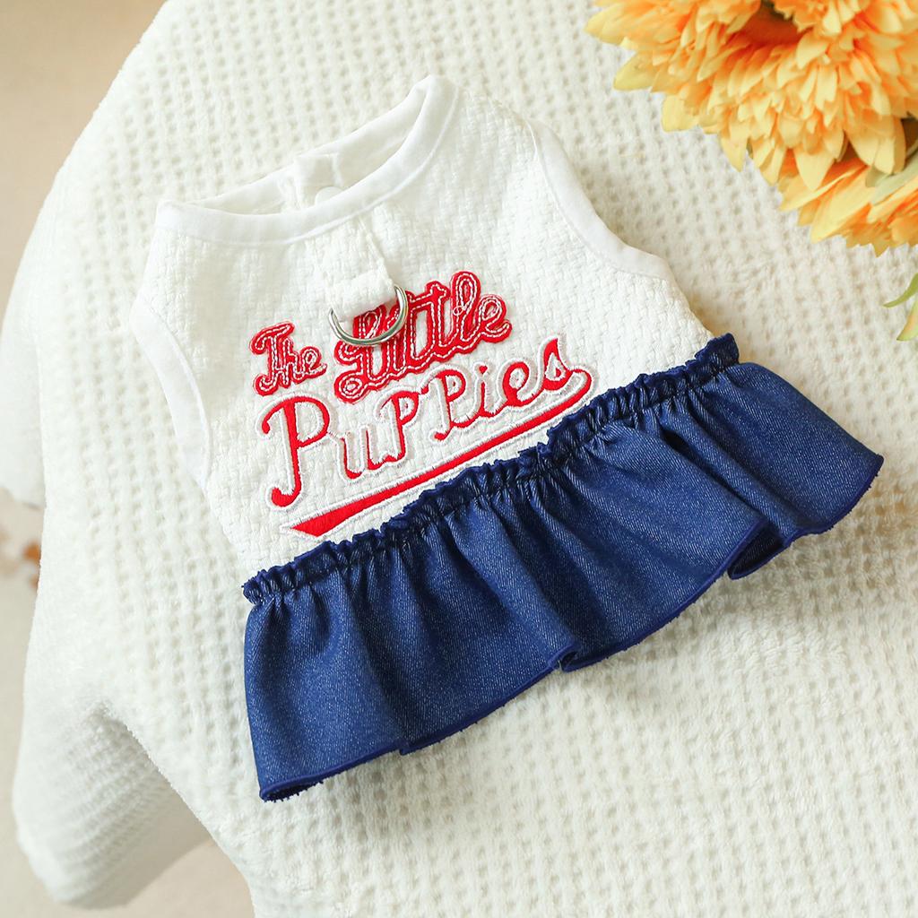 Dziewczęca Jeansowa Sukienka z Rozkloszowanymi Rękawami dla Psa Dżinsowa Kurtka z Kotem Niebieskie Ubranka dla Szczeniąt Małych Psów Ubranka dla Kotów Spódniczka Tortowa Ubranko dla Zwierząt