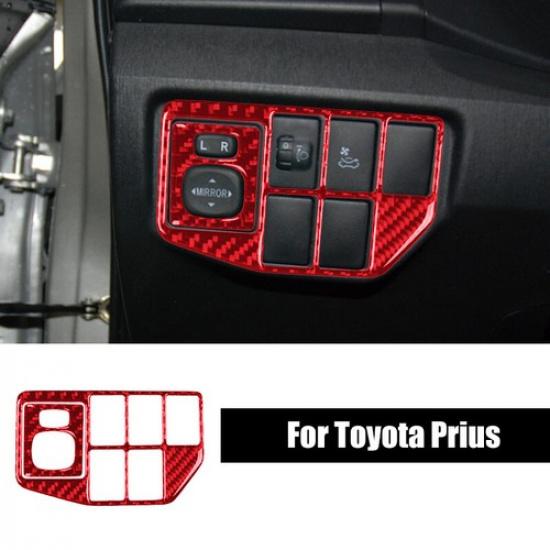 Red Carbon Car Rearview Mirror Switch Panel Trim Sticker For Toyota Prius 12-15