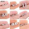 Punk Stainless Steel Stud Earrings for Women Men Small Black Fashion Puzzle Love Letter Paw Leaf Earings Bee Ear Pendientes