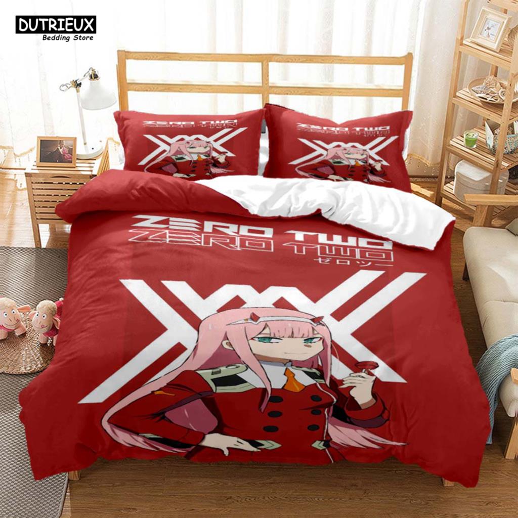 HD Anime Zero Two Darling In Franxx 3D Printed Bedding Queen Bedding Set  Soft And Comfortable  Customized King Size Bedding Set