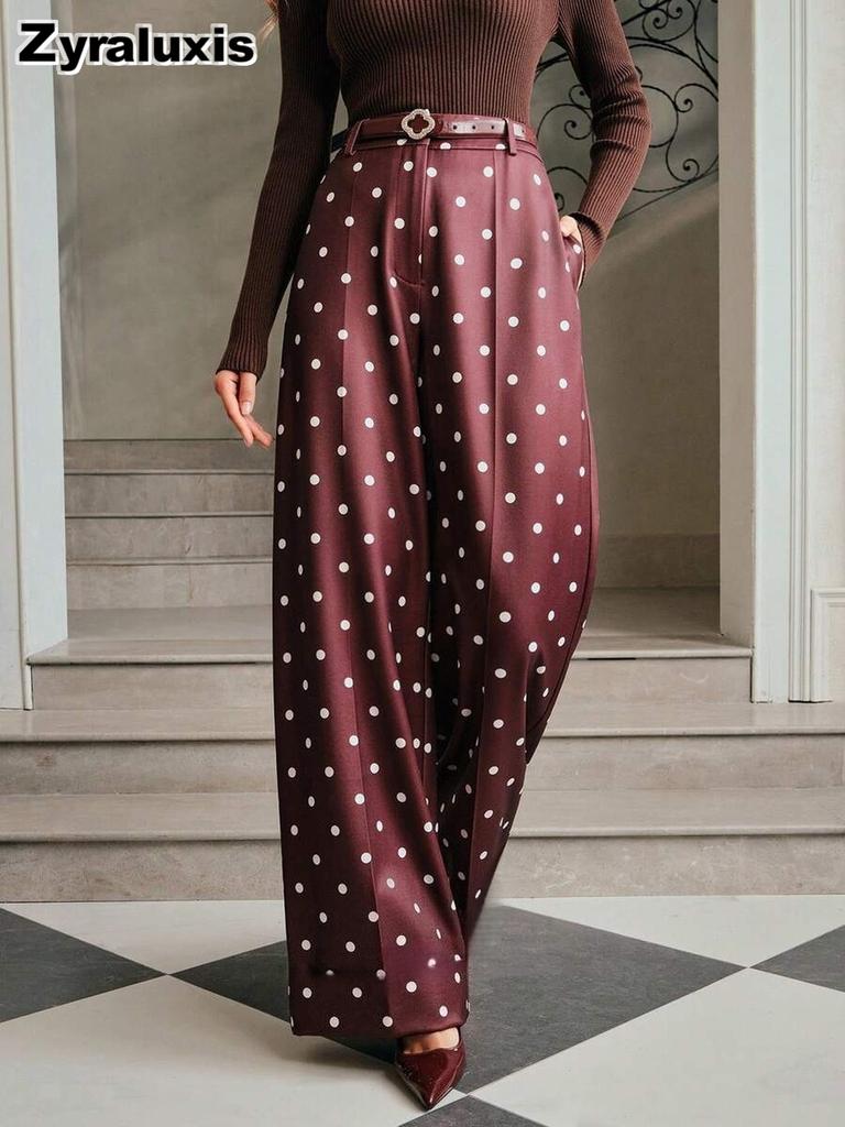 Wide Leg Pants for Women - Dot Casual High Waist Trousers