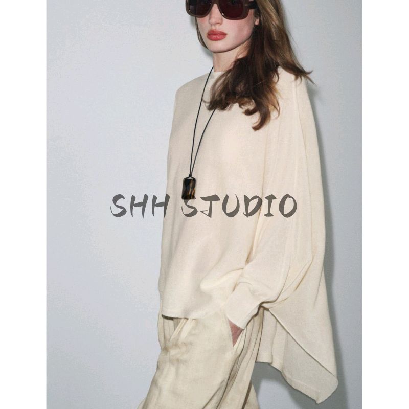 Fall New Women's Clothing French Lazy Style off-Neck Wide Sleeve Design Plain Stitch Knitwear 3920105