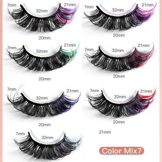 7 Pairs of Colored Hair-fried False Eyelashes with Multi-layer Thick Cross Mink Fur Lashes Mink Individual Lashes Extension Eyelashes Extension Kit