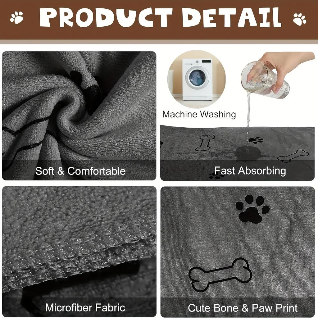 Asciugamano per Animali 60x100cm Asciugatura Cane Gatto Asciugamano da Bagno Microfibra Asciugatura Rapida Zampa di Cane Assorbente Blu Grigio Asciugamano da Bagno Prodotti per il Bagno degli Animali