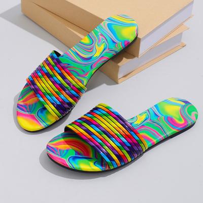 2024 Summer Fashion Hairball Outer Wear Flat Fashion Slippers Women Casual Candy Colour Beach Shoes Home Versatile Comfort Shoes