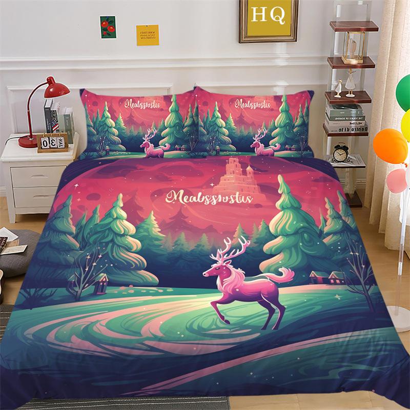 Christmas Gift 3D Printed Polyester Pillowcase Quilt Cover Two Or Three-Piece Set Is Available