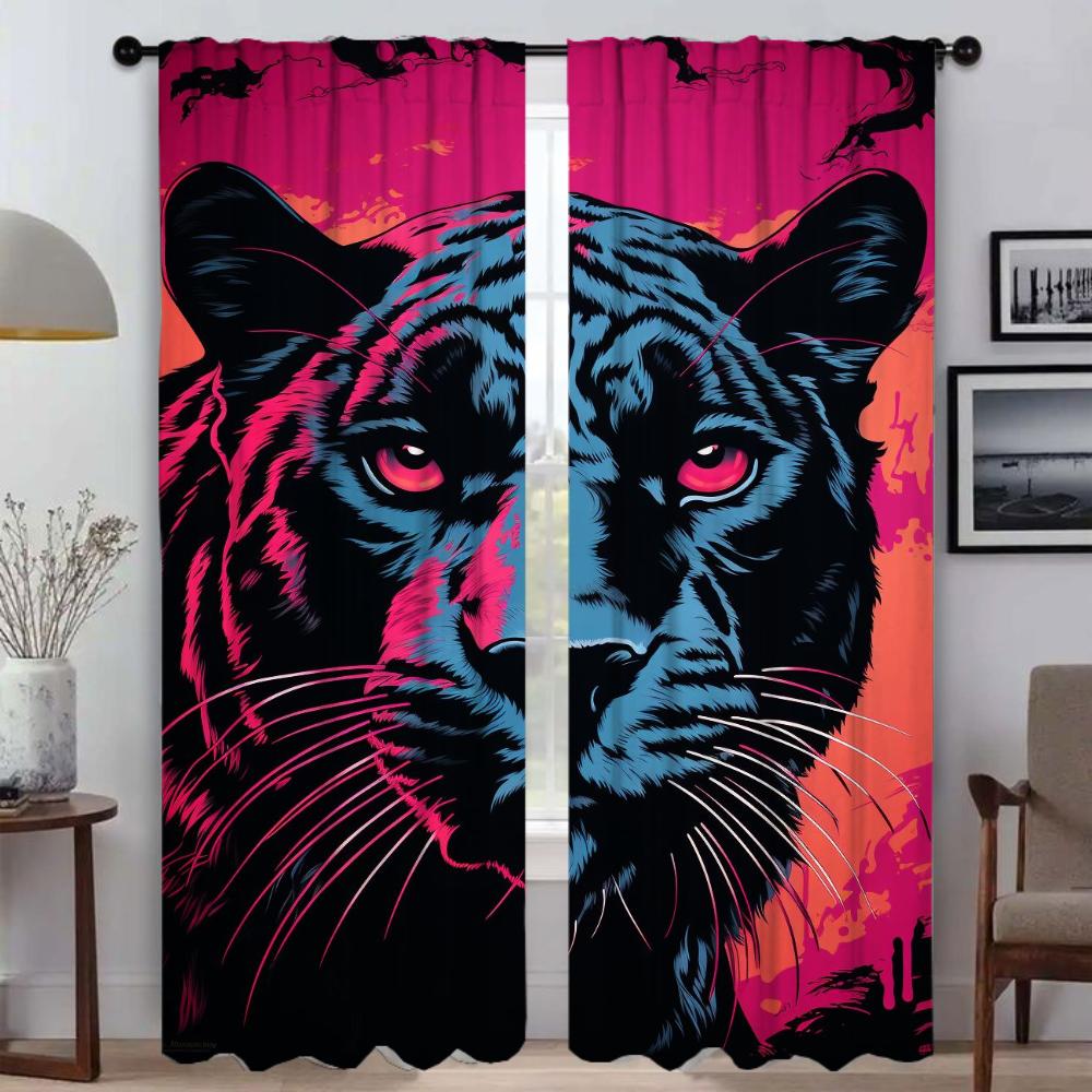 Vorhänge für Wohnzimmer Leoparden-Schattierungen Tüll für Schlafzimmer-Raumteiler Verdunkelungsvorhang Vorhänge 2 Stück Küche