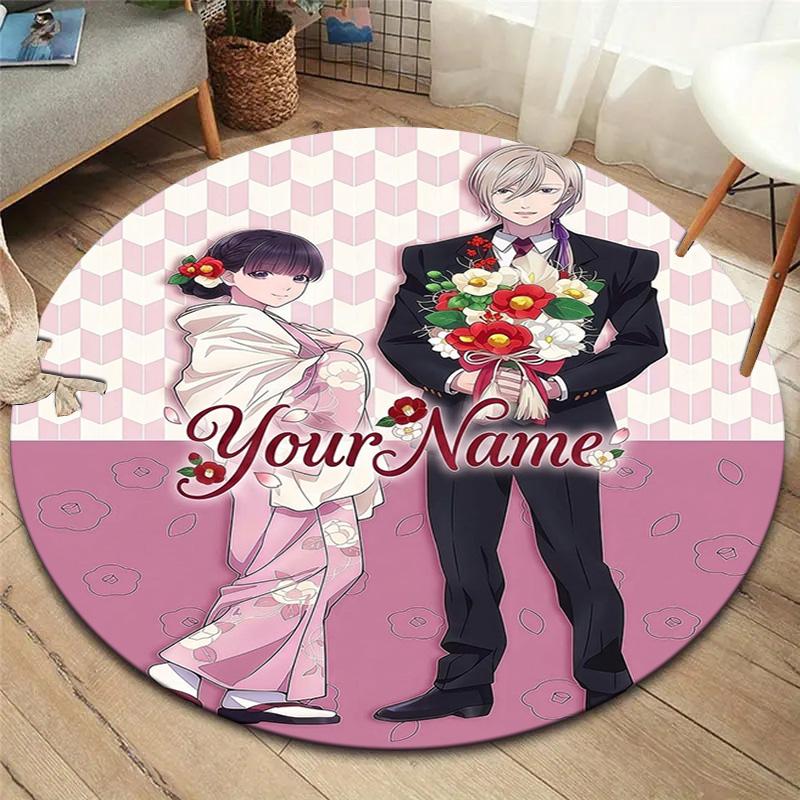 Cherry Blossom Journey Custom Name Round Area Rug Carpet Rug For Living Room Bedroom Sofa Playroom Decor Nonslip Floor Mat