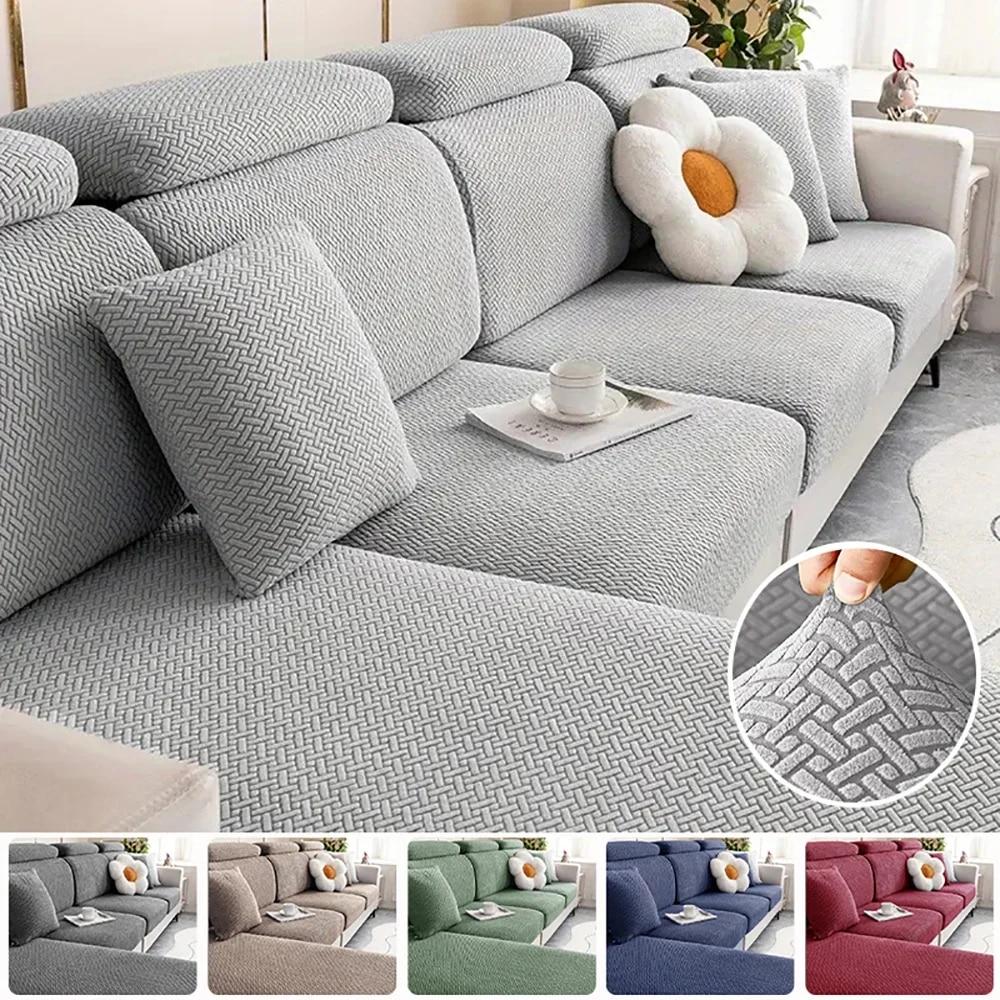 Dicker Jacquard-Sofa-Sitzkissenbezug für Wohnzimmermöbel, Schutz für L-förmige Ecksofas, abnehmbare Sitzbezüge