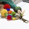 New Boho Style Hair Ball Tassel Keychain Summer Beach Shell Keychain Colorful Pompom Keyring Women Bag Hanging Pendants
