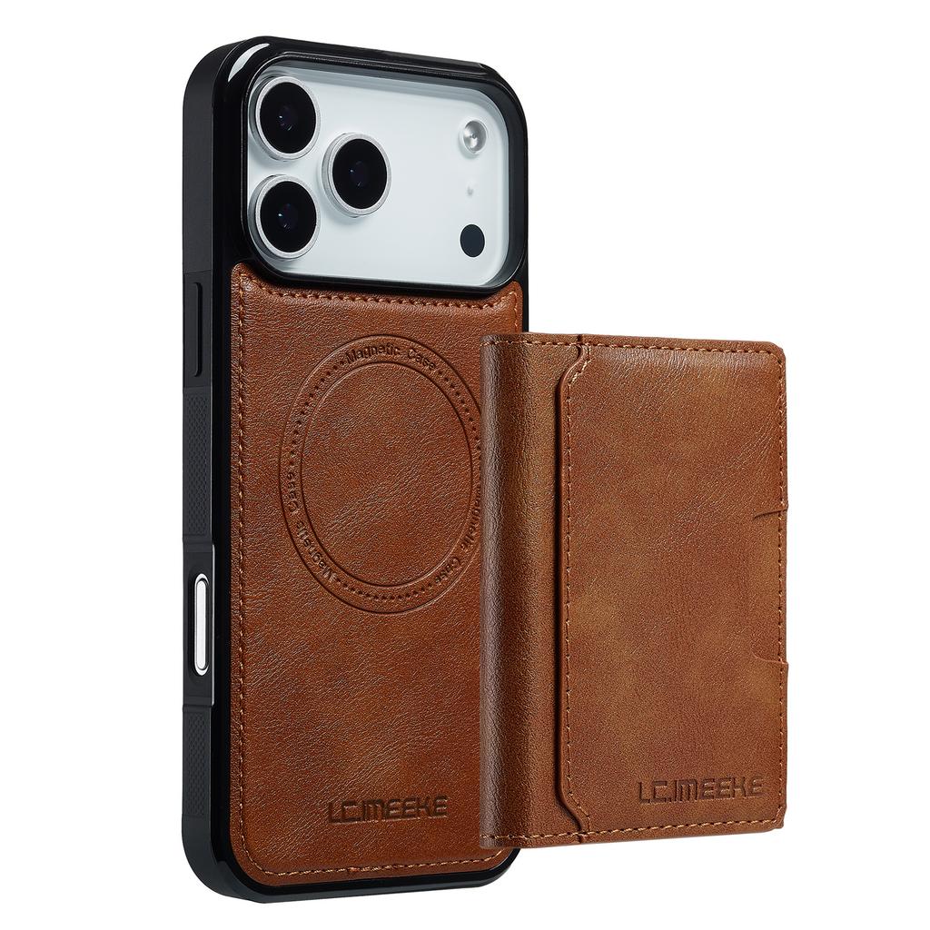 LC.IMEEKE L5 For iPhone 17 Pro Magnetic Phone Case Leather Back Cover with Detachable Card Holder