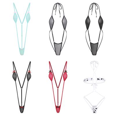 Dames Micro Bikini Halter Bodysuit T-back Monokini Zwemkleding Nachtkleding
