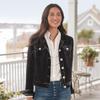 Women's Velvet & Denim Cropped Jacket with Notched Lapel, Button Front, and Chest Pockets - Multiple Colors