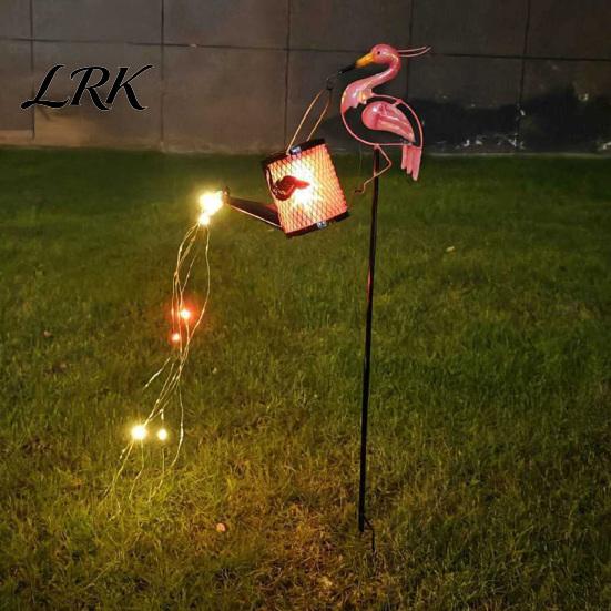 Weather Resistant Yard Decorations Flamingo Garden Statue with Solar Watering Can Lights, Decorative Iron Unique Housewarming Gifts for Gardeners