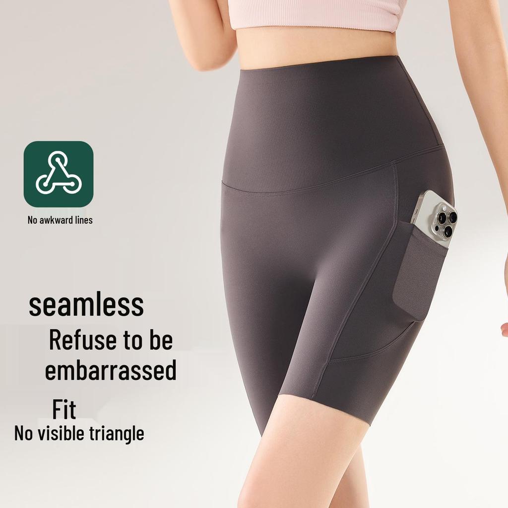 High Waist Women's Yoga Shorts with Pockets - Summer Thin Style, Tummy Control, Hip Lift, and Base Layer for Fitness and Cycling