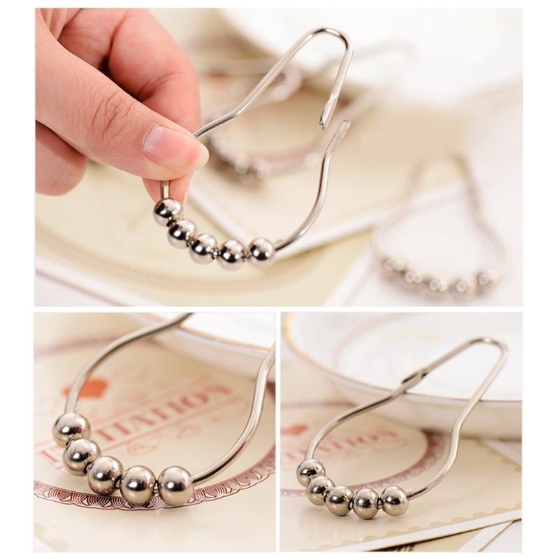 652F Stainless Steel Shower Curtain Rings Hook Set of 12 Five-Bead Hooks for Easy Hanging and Sleek for Bathroom