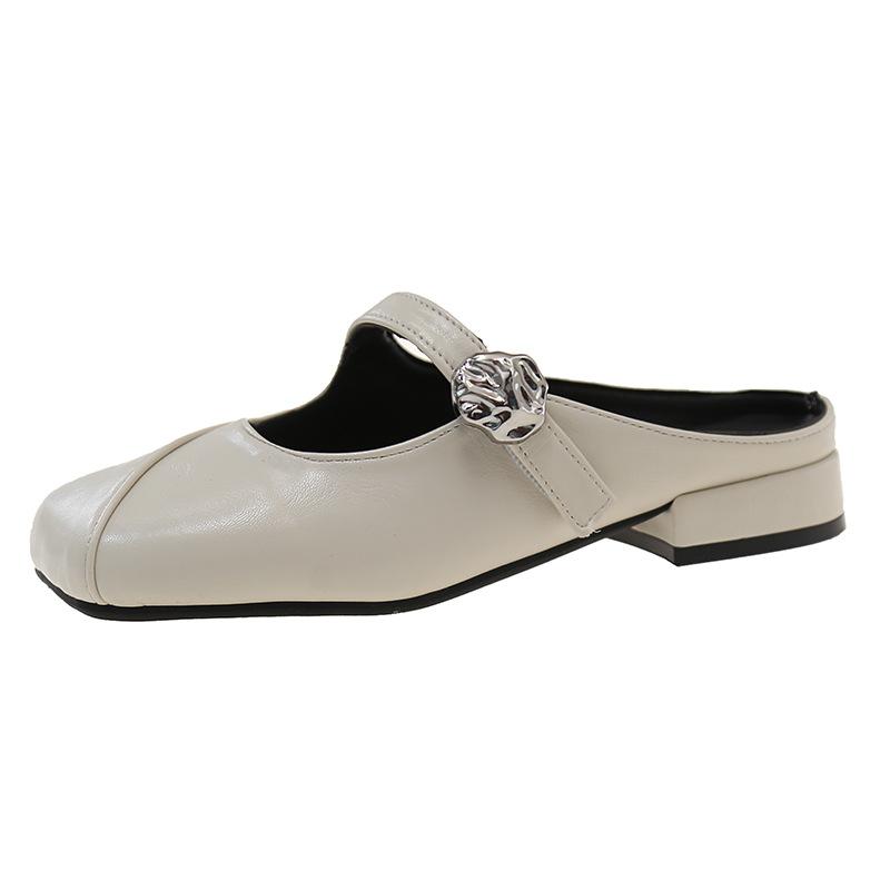 Wear flat bottom versatile square head cool slippers women 2025 new spring and summer low heel retro lazy bag head half drag
