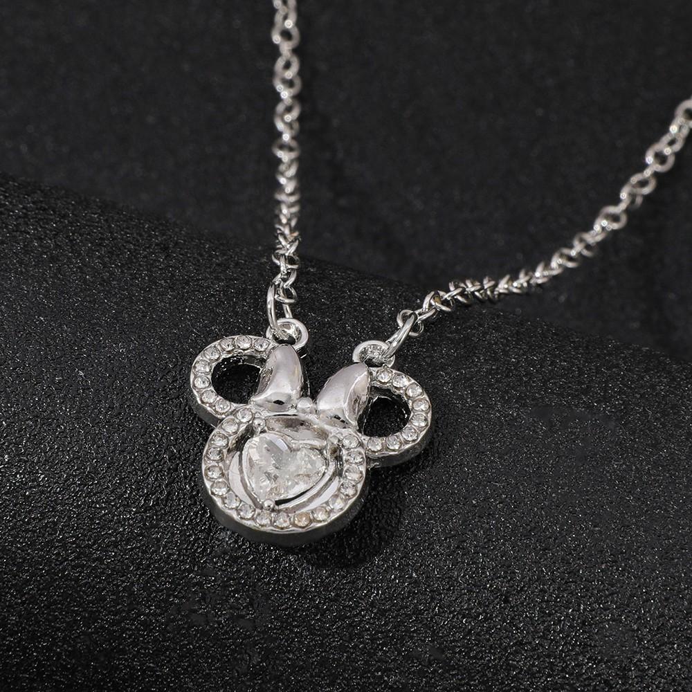 Elegant Mickey Mouse Minnie Pendant Necklace with Rhinestones Women's Fashion Jewelry Gift Accessory