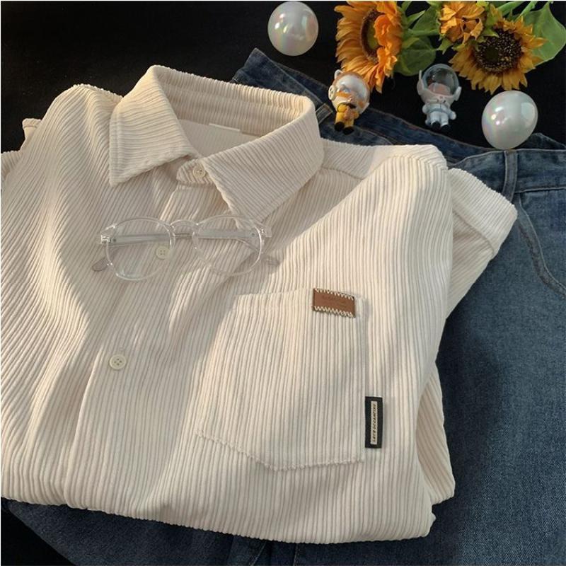 Autumn And Winter Corduroy Jacket Men's Ins Trend Solid Color Street Versatile Casual Loose Handsome Long-sleeved Shirt For Men