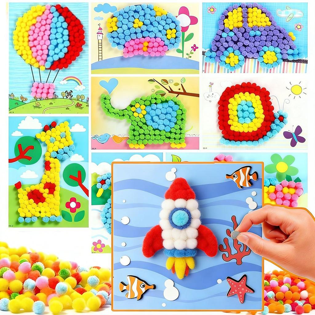 3Pcs DIY Plush Ball Art Kit - Animals Felt Mosaic Puzzle Crafts for School Projects, Creative Home Wall Decor, Relaxing  ZSY