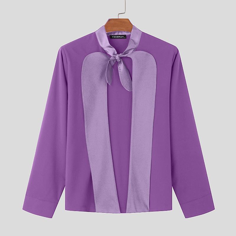 INCERUN Men Open Front V Neck Satin Shirts Solid Casual Party Tops Shirts