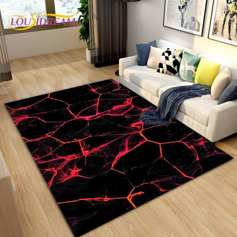 3D Charcoal Volcanic Rock Flame Stone Area Rug,Carpet Rug for Living Room Bedroom Sofa Decoration,Kitchen Non-slip Floor Mat