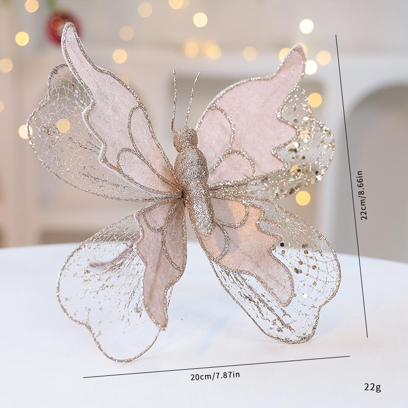 

Christmas Sparkling Butterfly Ornament Christmas Tree Artificial Flowers 2025 Xmas Tree Hanging 2026 New Year Home Decorations 1pc шампанського