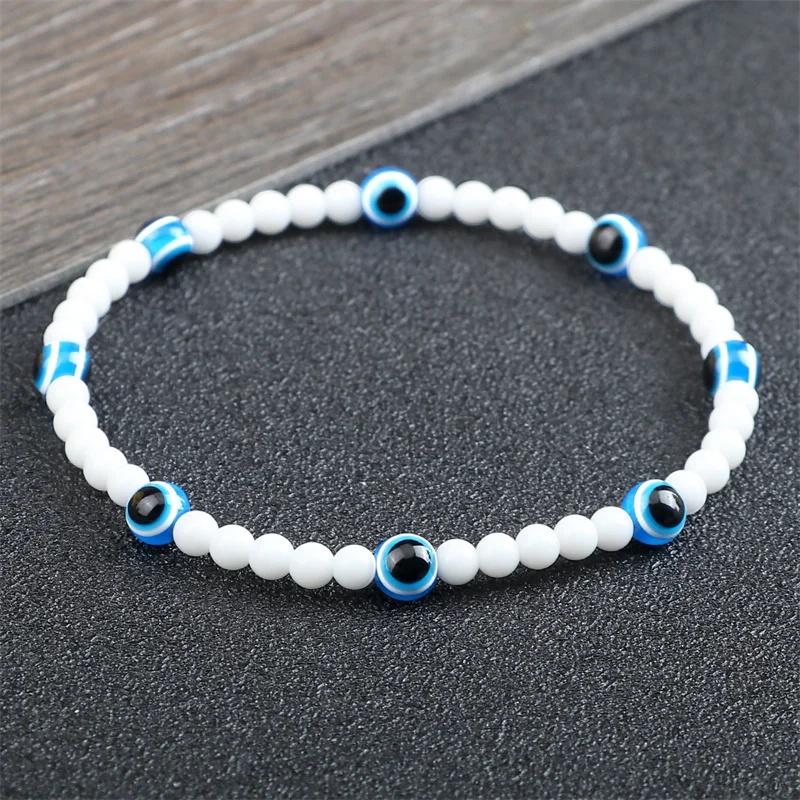 Türkisches blaues Armband mit bösen Augen, 4 mm Mini-Perlen, natürliches Tigerauge, Lavastein, Glücksarmbänder für Frauen und Männer, Schmuck, Pulseras Homme